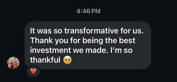 Client message about transformative coaching experience